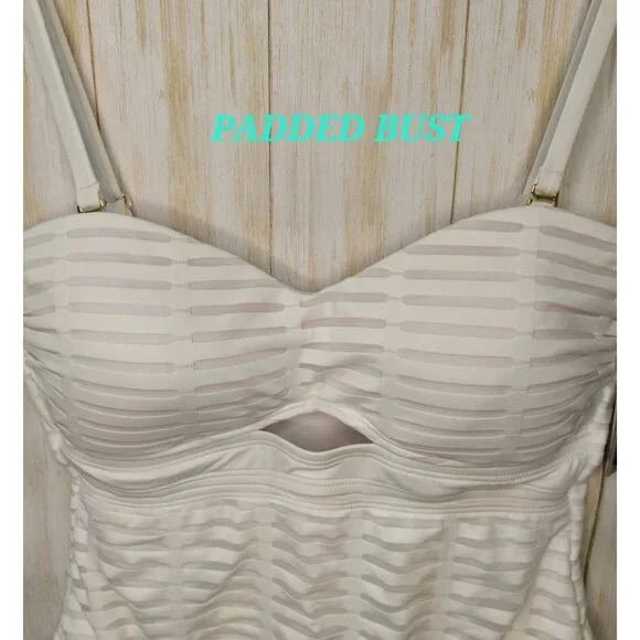 Kenneth Cole White One-Piece Padded Bust Tummy Toner Swimsuit Size Large Classy - Picture 5 of 12